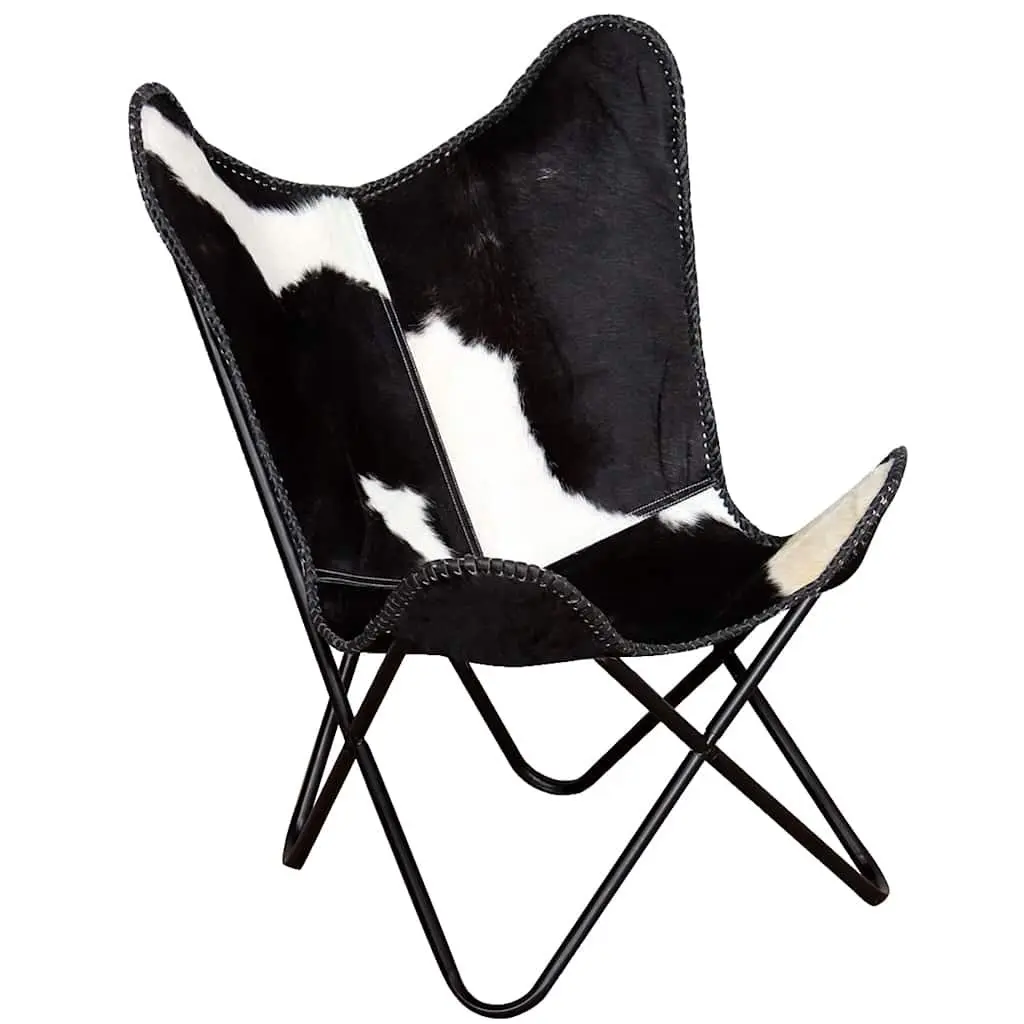 Black Real Cowhide Leather Butterfly Chair