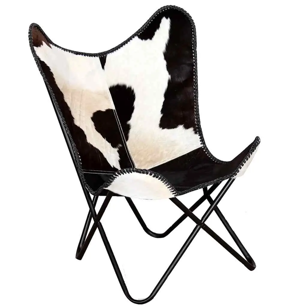 Black Real Cowhide Leather Butterfly Chair