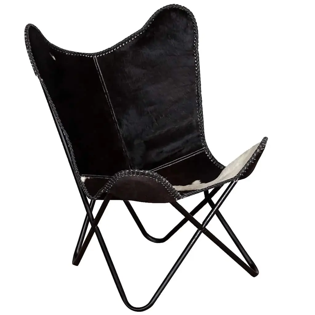Black Real Cowhide Leather Butterfly Chair