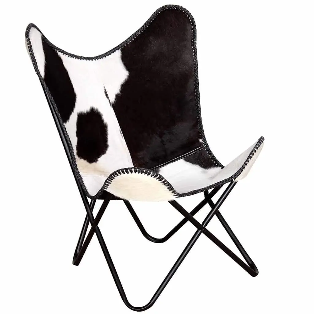Black Real Cowhide Leather Butterfly Chair