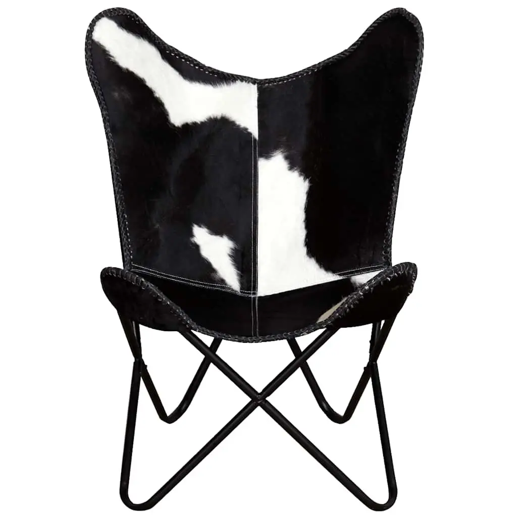 Black Real Cowhide Leather Butterfly Chair