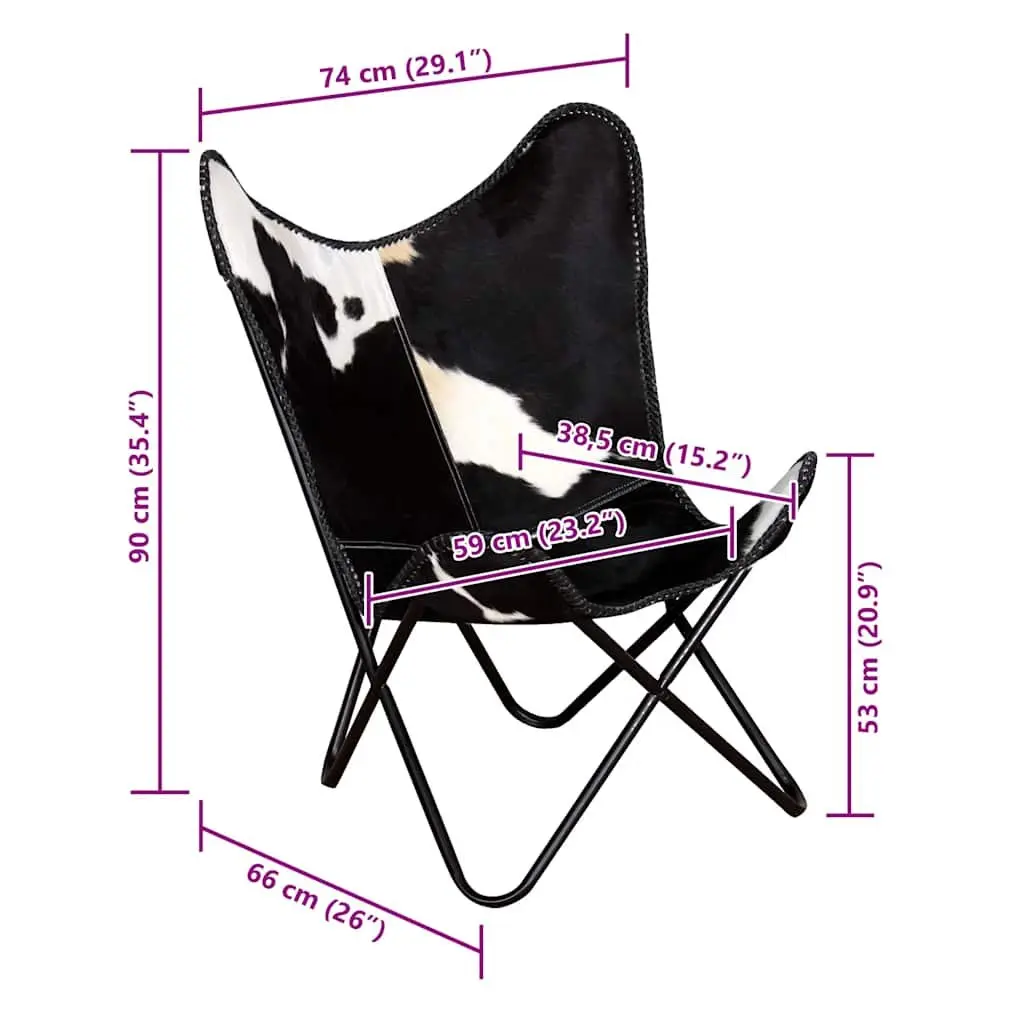 Black Real Cowhide Leather Butterfly Chair