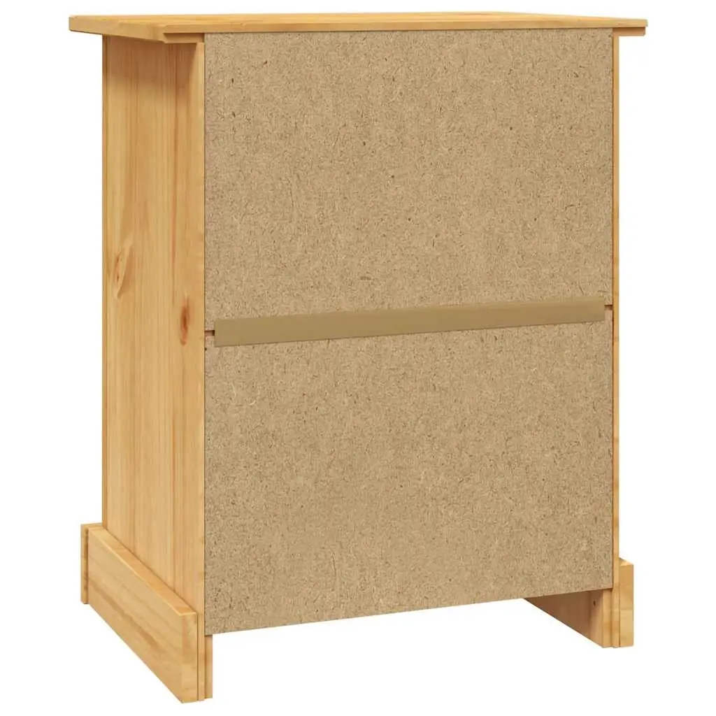 Bedside Cabinet Corona Style Brown Wooden Nightstand Waxed Pine with Black Metal Accents