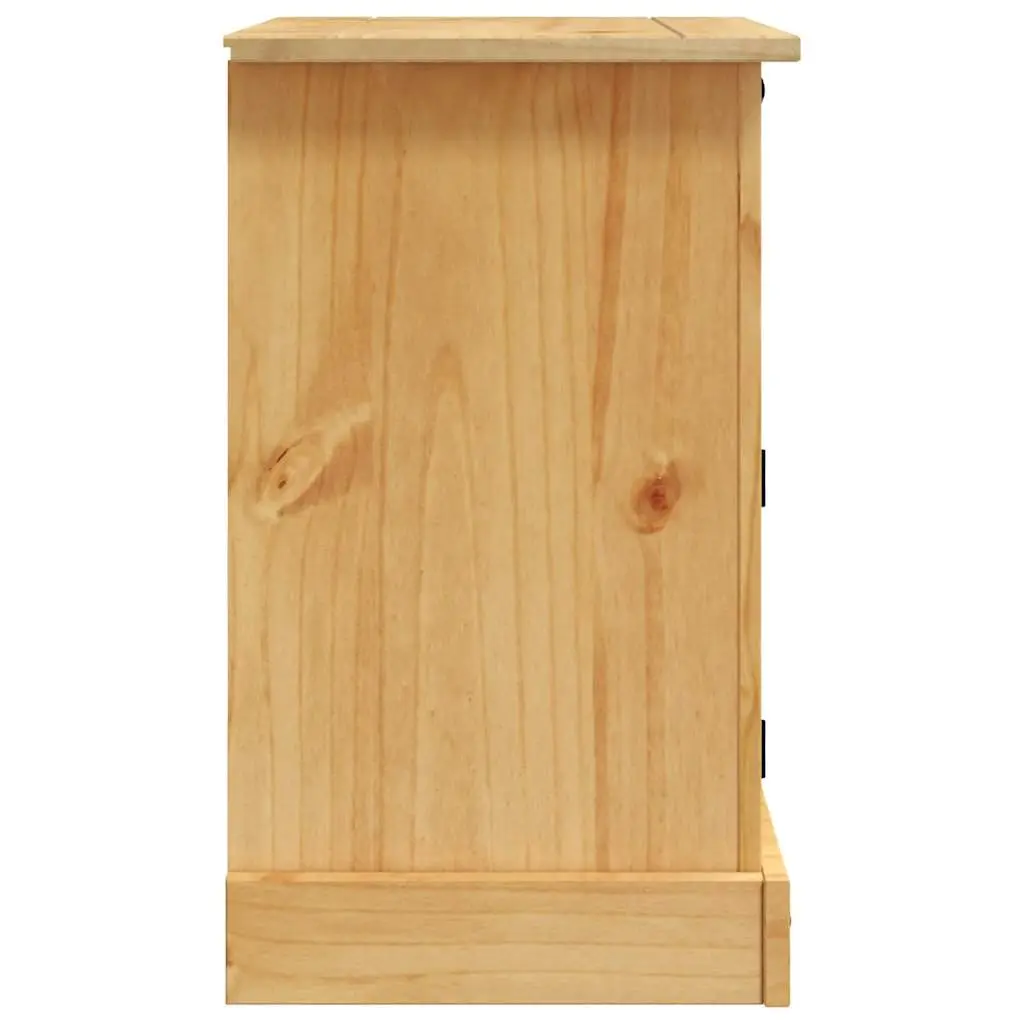 Bedside Cabinet Corona Style Brown Wooden Nightstand Waxed Pine with Black Metal Accents