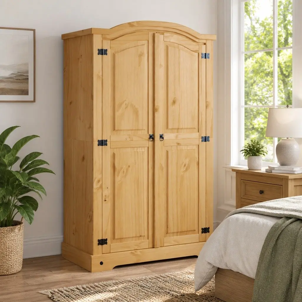 Brown Pine Mexican Corona Style 2-Door Wardrobe