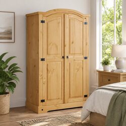 Brown Pine Mexican Corona Style 2-Door Wardrobe