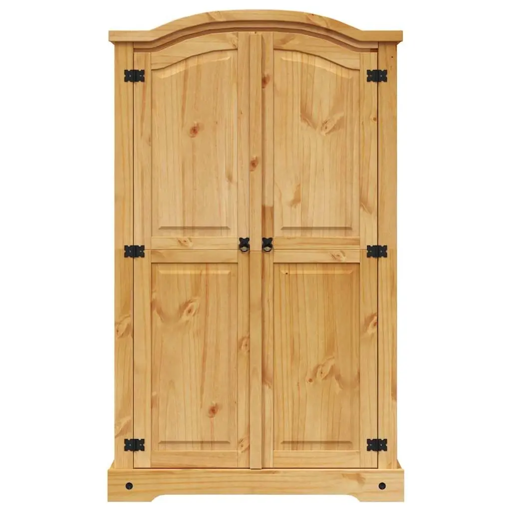 Wooden Wardrobe Mexican Corona Style 2 Doors Brown Solid Pine with Black Metal Accents