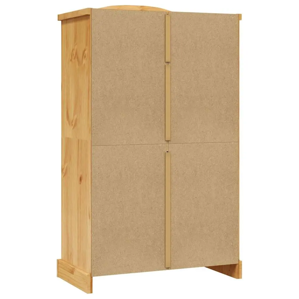 Wooden Wardrobe Mexican Corona Style 2 Doors Brown Solid Pine with Black Metal Accents