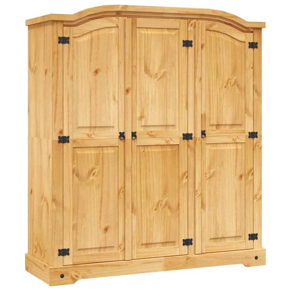 3 Door Wooden Wardrobe Cabinet Brown Waxed Pine Mexican Corona Style