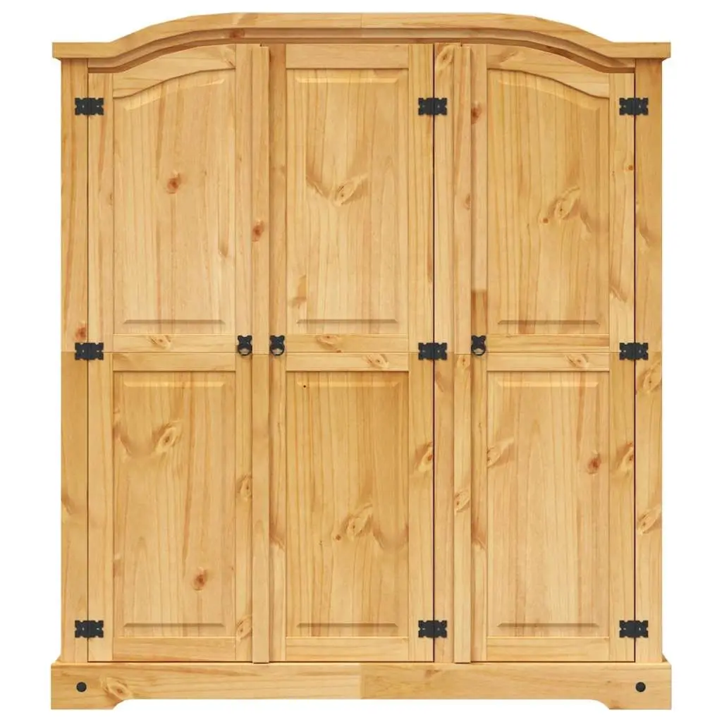 3 Door Wooden Wardrobe Cabinet Brown Waxed Pine Mexican Corona Style