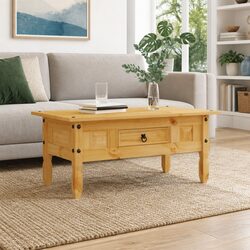 Warm Brown Solid Pine Coffee Table in Mexican Corona Style