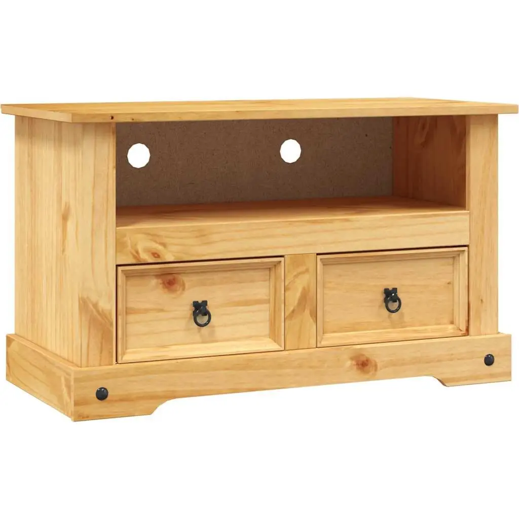 Rustic Pinewood TV Cabinet with Drawers and Open Shelf