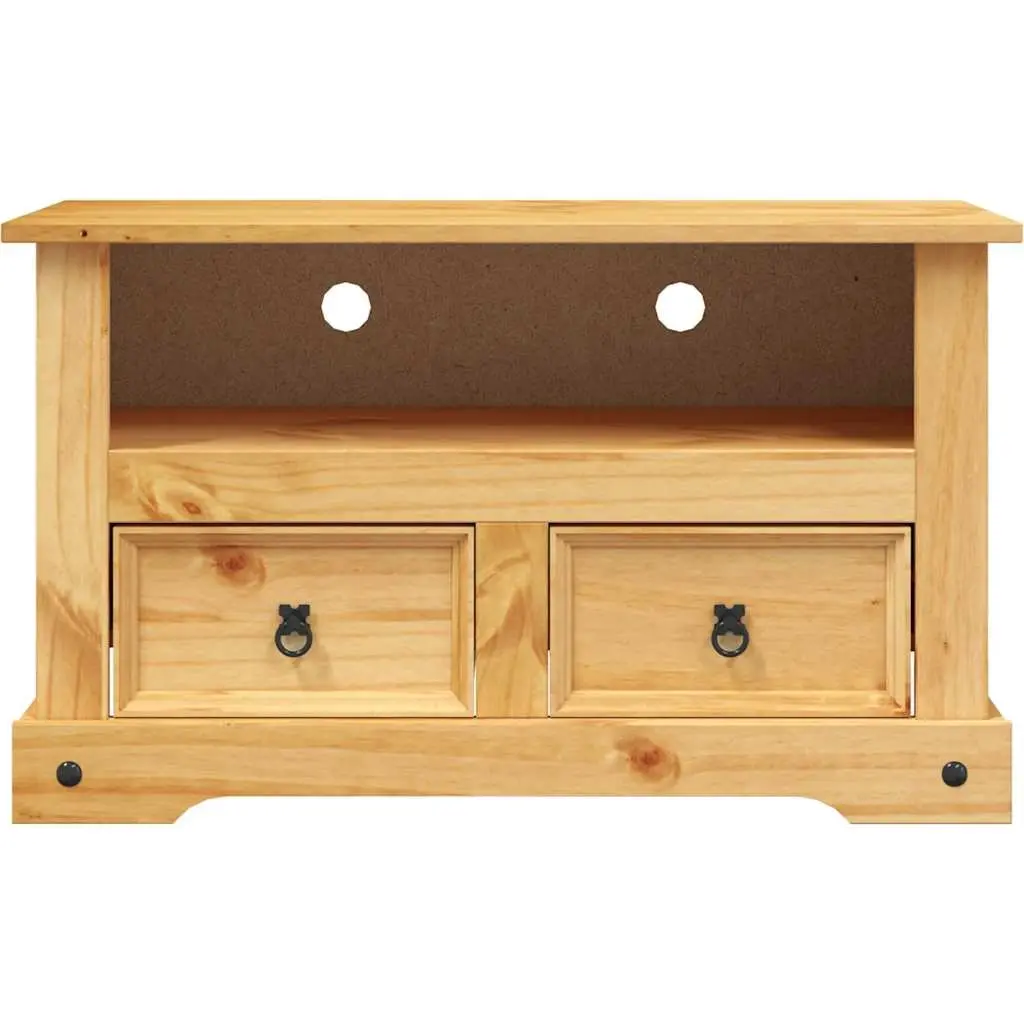 Rustic Pinewood TV Cabinet with Drawers and Open Shelf