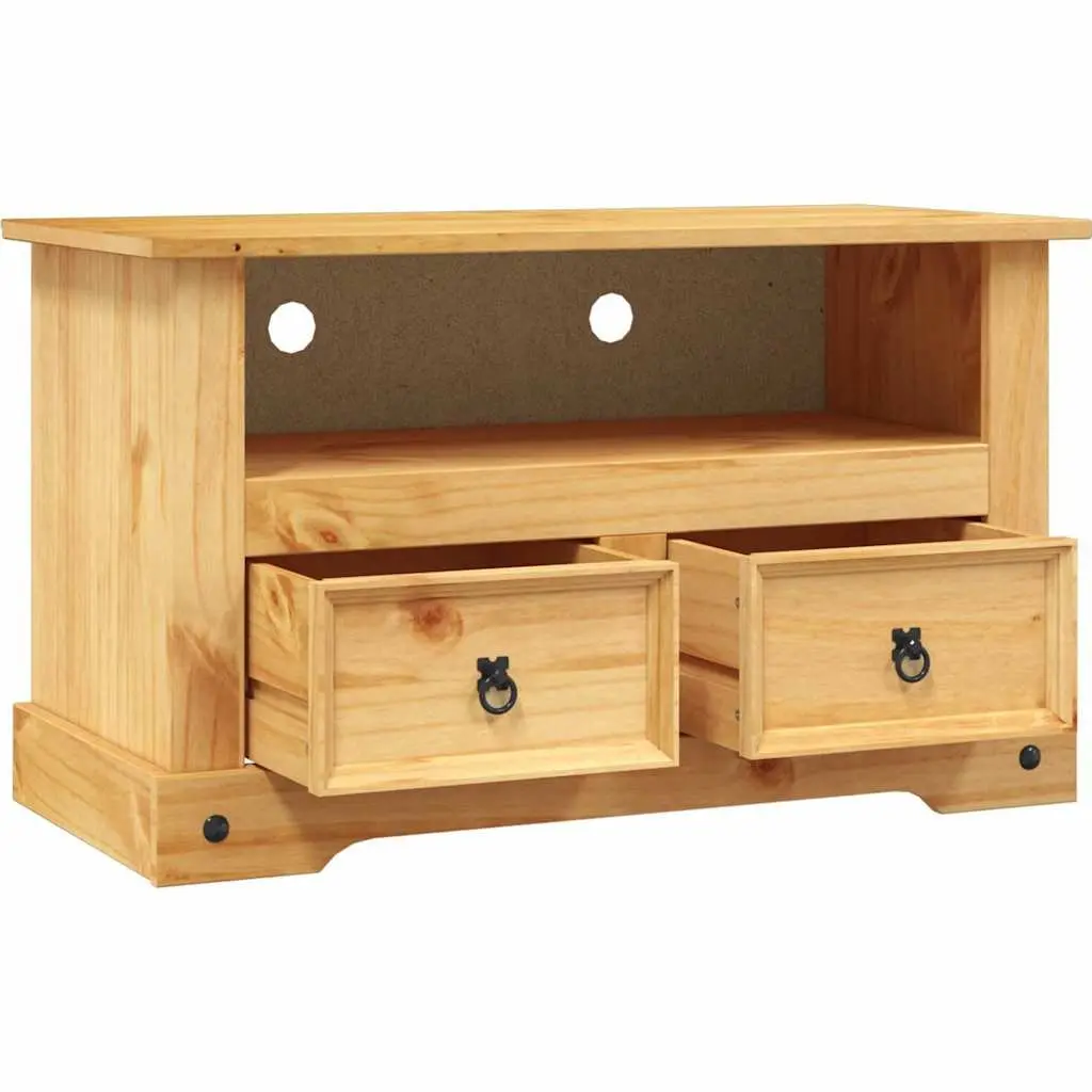 Rustic Pinewood TV Cabinet with Drawers and Open Shelf