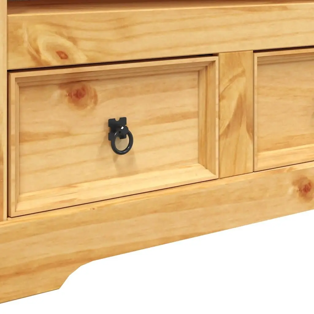 Rustic Pinewood TV Cabinet with Drawers and Open Shelf