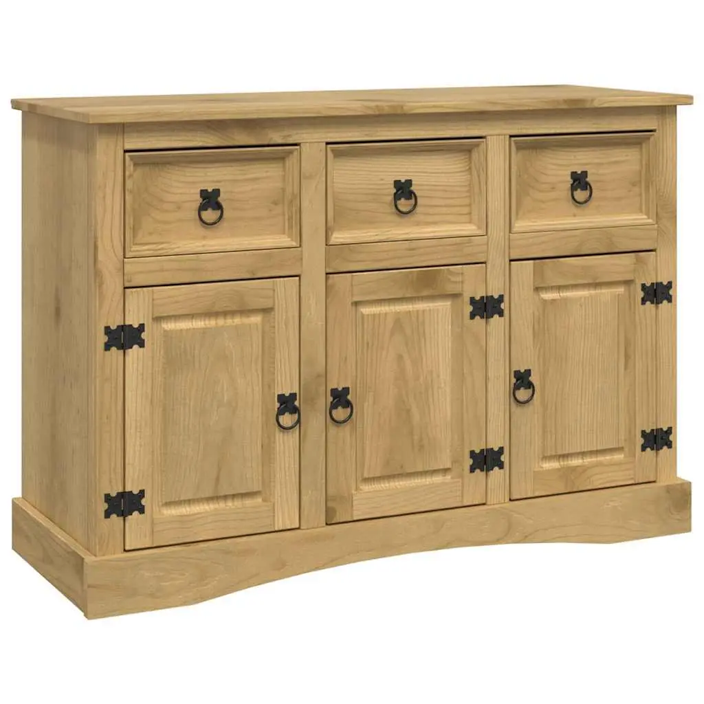 Sideboard Rustic Solid Pinewood Storage Cabinet Brown 3 Doors Drawers Compartments