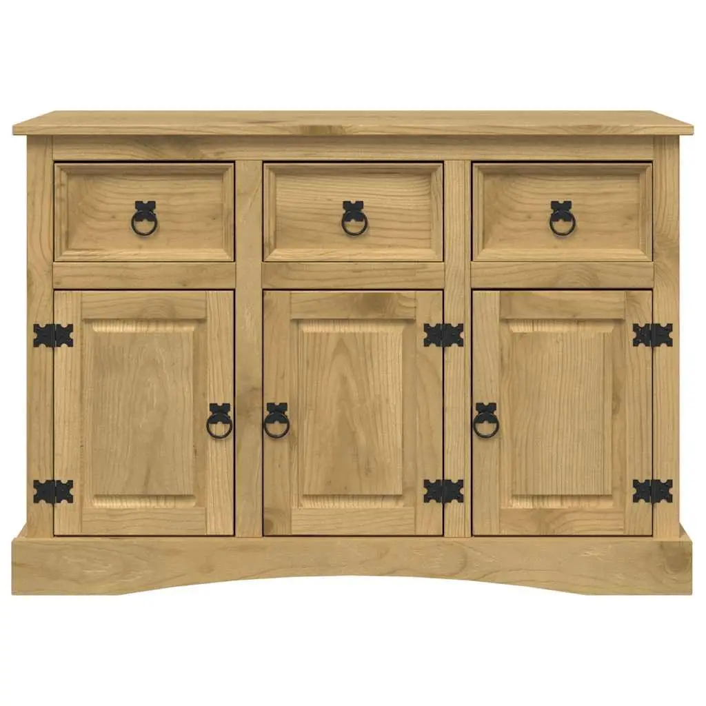 Sideboard Rustic Solid Pinewood Storage Cabinet Brown 3 Doors Drawers Compartments