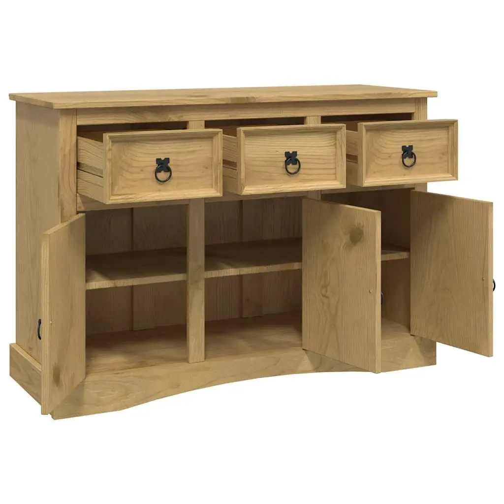 Sideboard Rustic Solid Pinewood Storage Cabinet Brown 3 Doors Drawers Compartments
