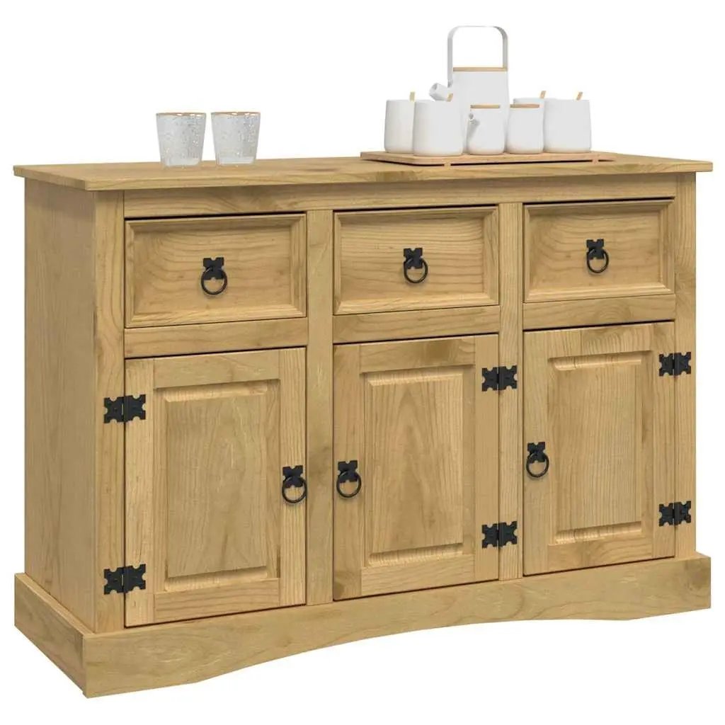 Sideboard Rustic Solid Pinewood Storage Cabinet Brown 3 Doors Drawers Compartments