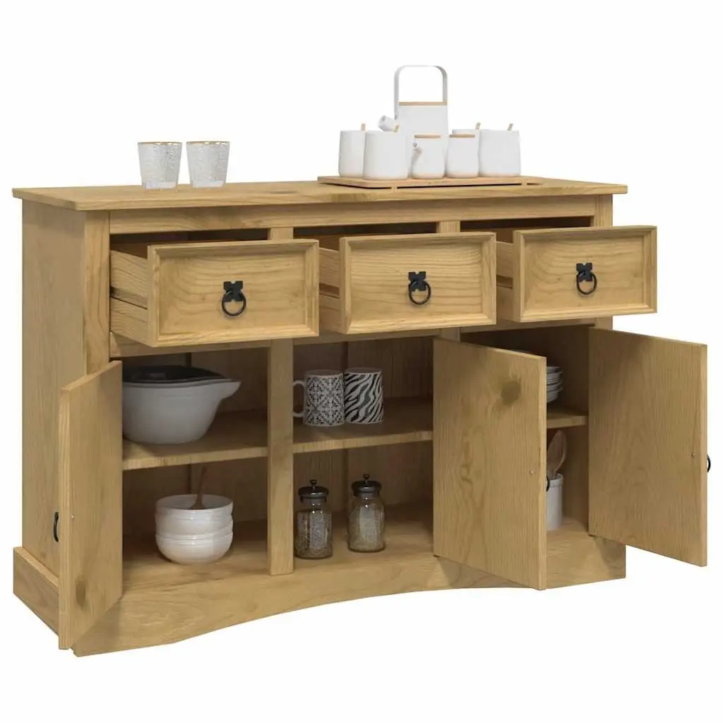 Sideboard Rustic Solid Pinewood Storage Cabinet Brown 3 Doors Drawers Compartments