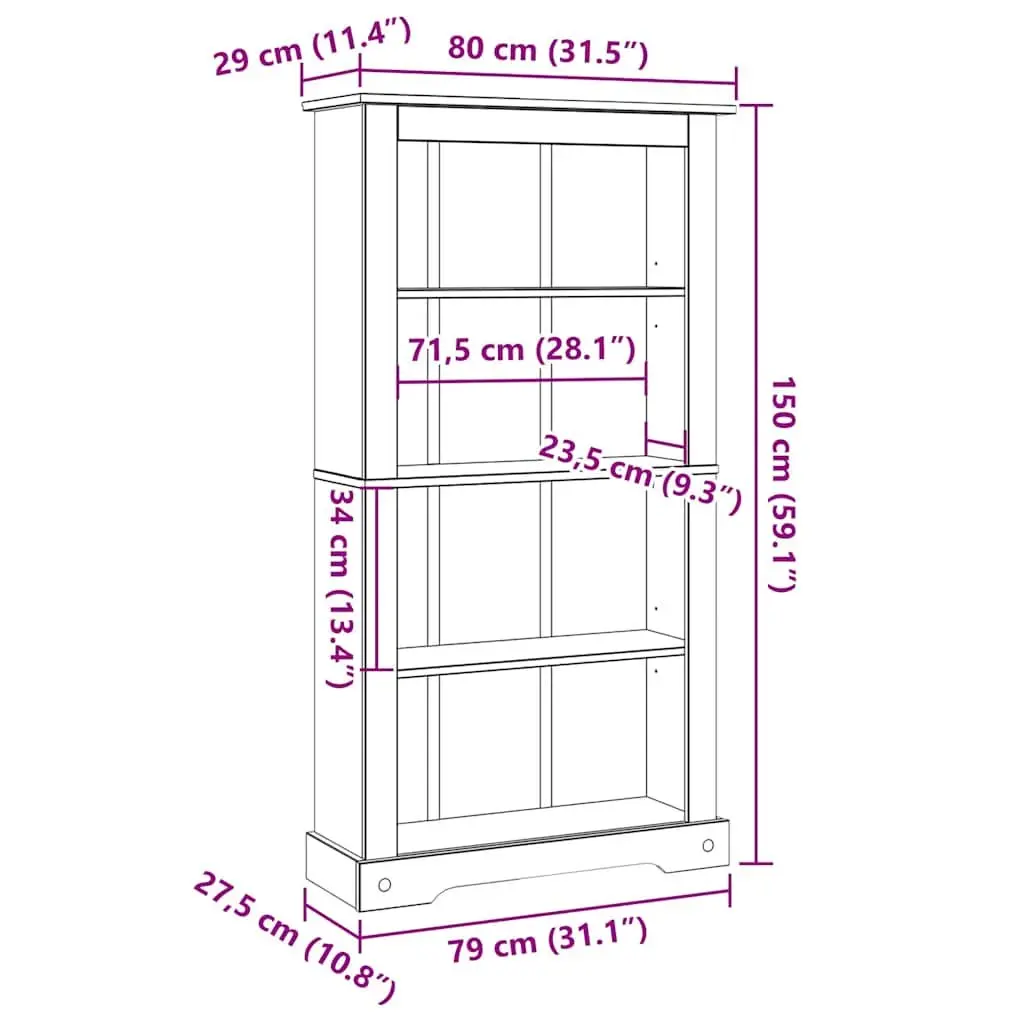 4-Tier Bookcase Brown Wooden Storage Unit Shelving Display 80 x 29 x 150 cm