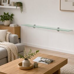 Modern Floating Wall Shelf in Transparent Glass 90x10 cm