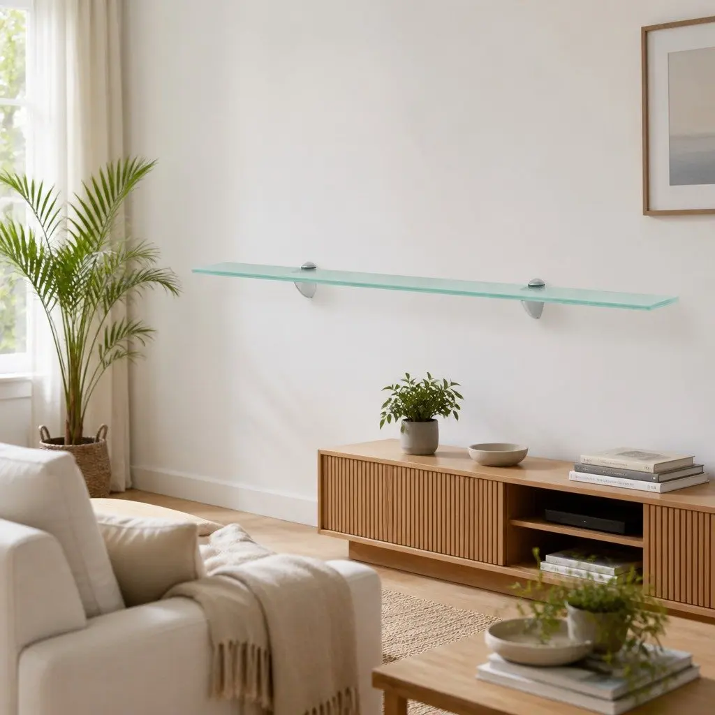 Floating Wall Shelf Tempered Glass 100x10 cm Modern Display