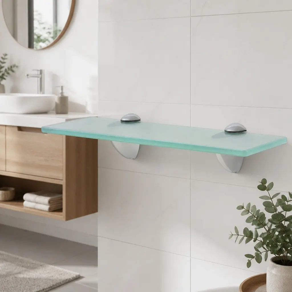 Floating Wall Shelf Transparent 30x20 cm Tempered Safety Glass Modern Display Bracket