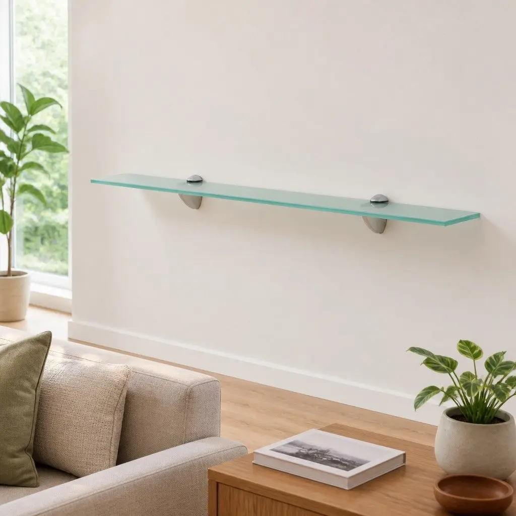 Floating Wall Shelf Transparent Glass 70x20 cm Modern Display Bracket