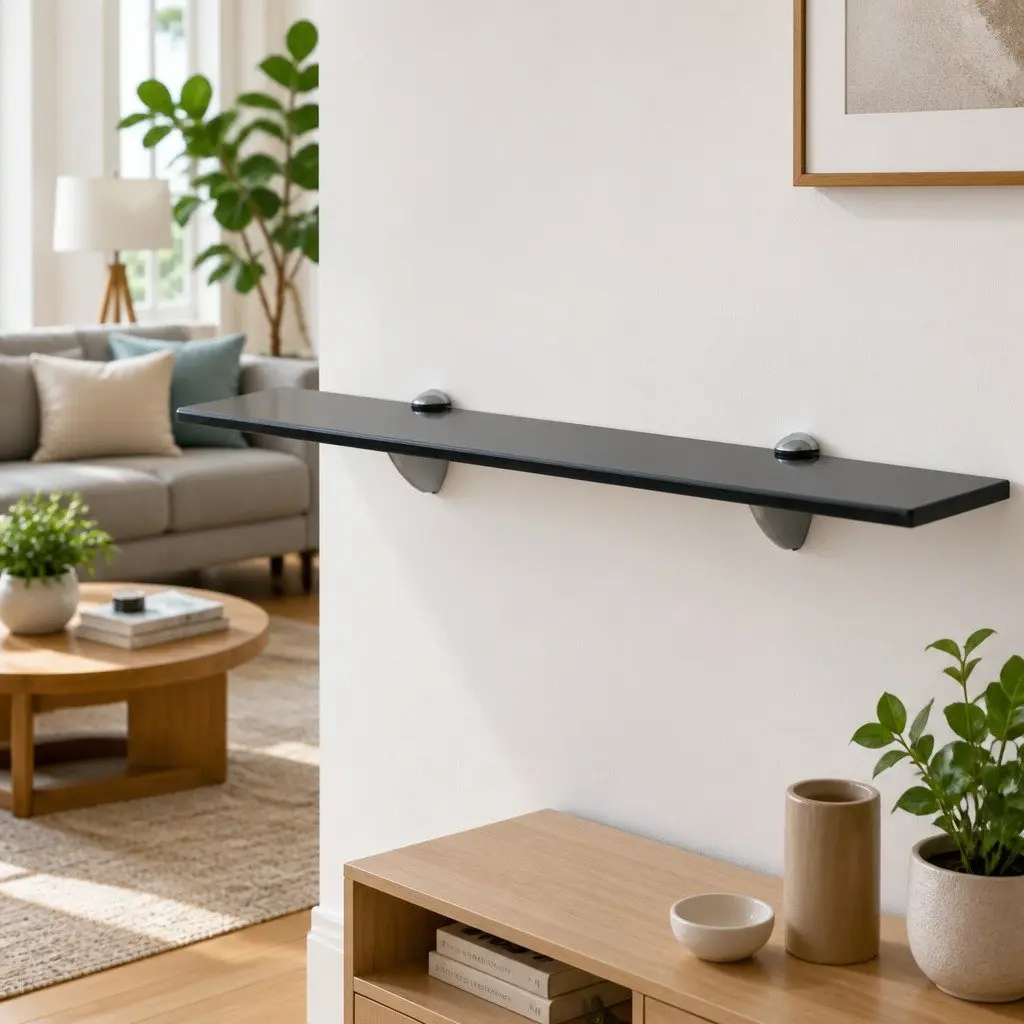 Floating Glass Wall Shelf Black 60x20 cm Tempered Safety Glass