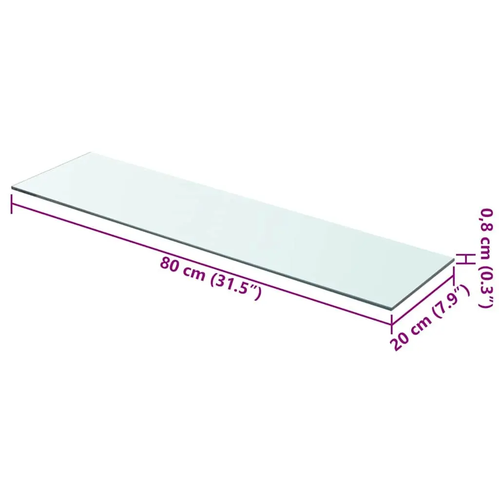 Tempered Glass Shelf Panel Clear Transparent 80x20cm Slatwall Display Storage