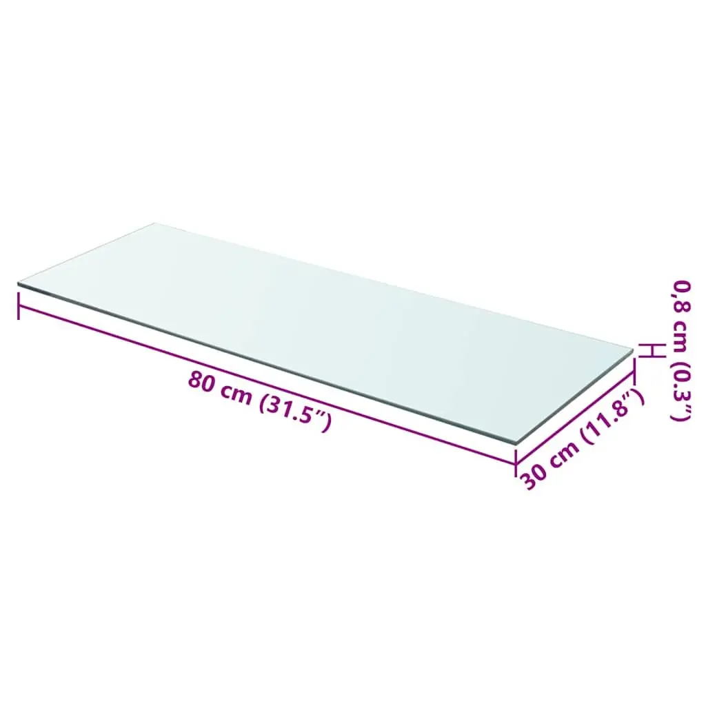 Wall Mount Display Shelf Panel Transparent Tempered Glass 80cm x 30cm