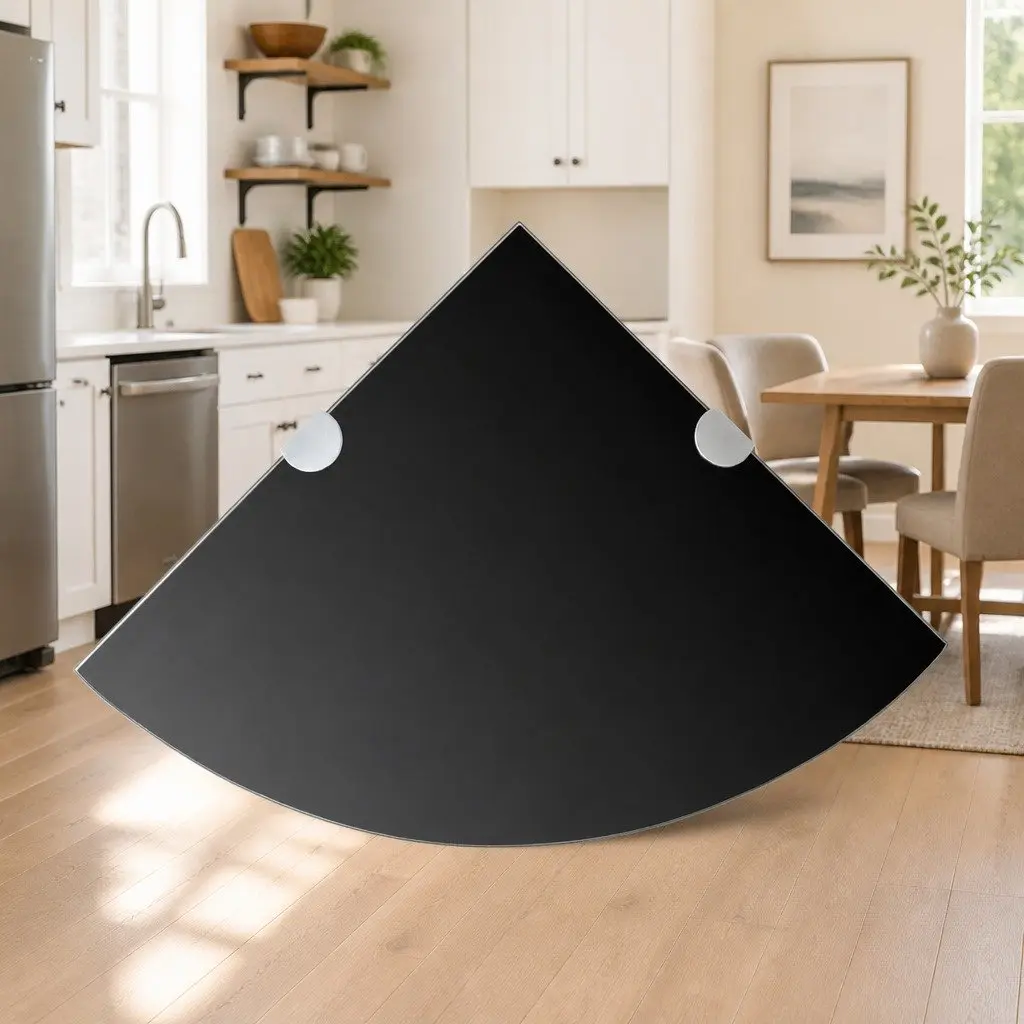 Corner Wall Shelf Black Glass Floating 25cm Tempered Safety Glass