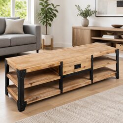 Warm Brown Solid Wood TV Stand for Living Room