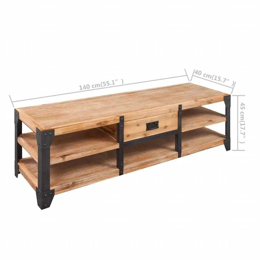 TV Stand Solid Wood Brown Living Room Entertainment Storage Unit Furniture