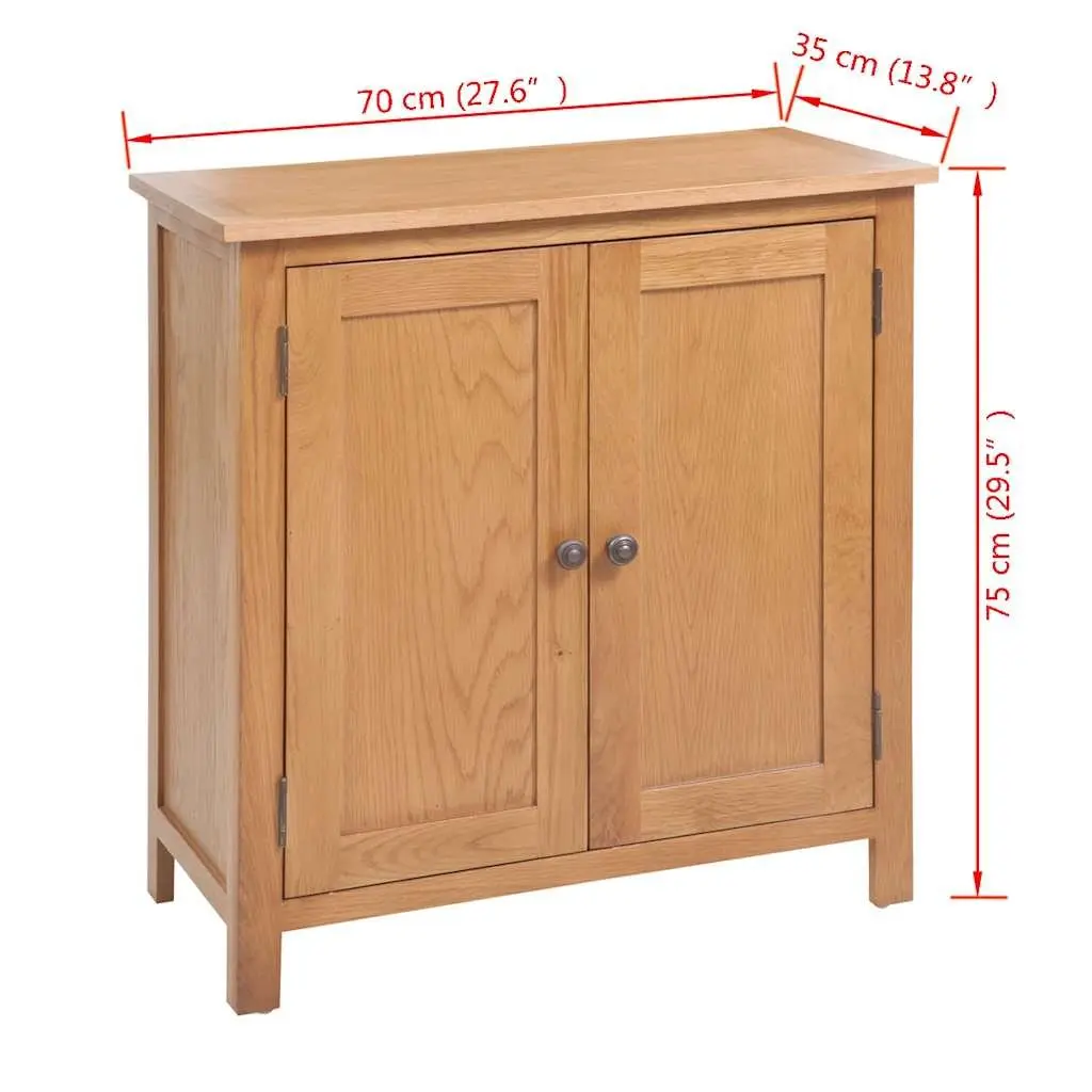 Solid Oak Wood Sideboard Storage Cabinet Rustic Brown 70cm W x 35cm D x 75cm H