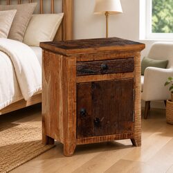 Rustic Acacia Wood Bedside Table with Storage Drawer