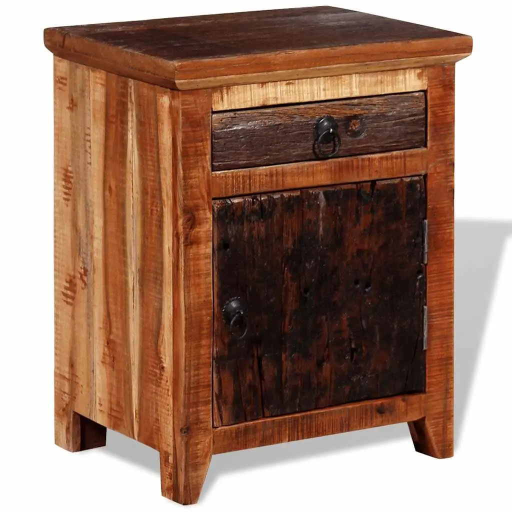Bedside Table Solid Acacia Reclaimed Wood Nightstand with Drawer Cabinet Storage