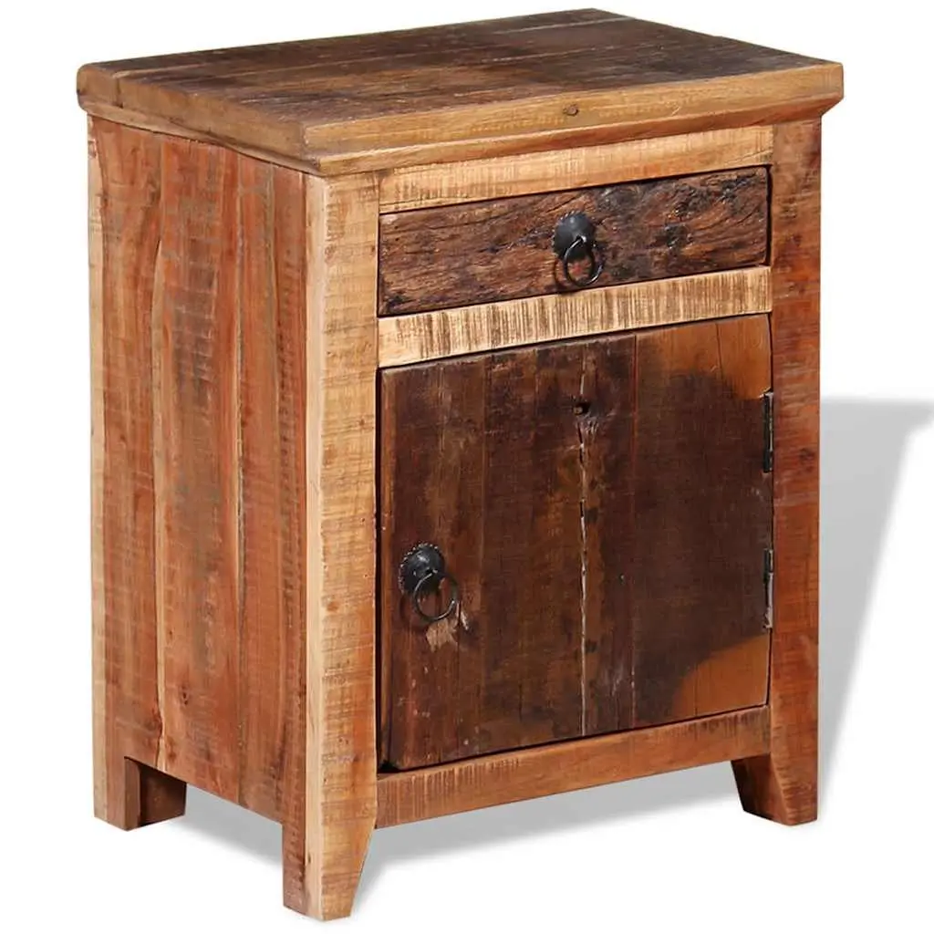 Bedside Table Solid Acacia Reclaimed Wood Nightstand with Drawer Cabinet Storage