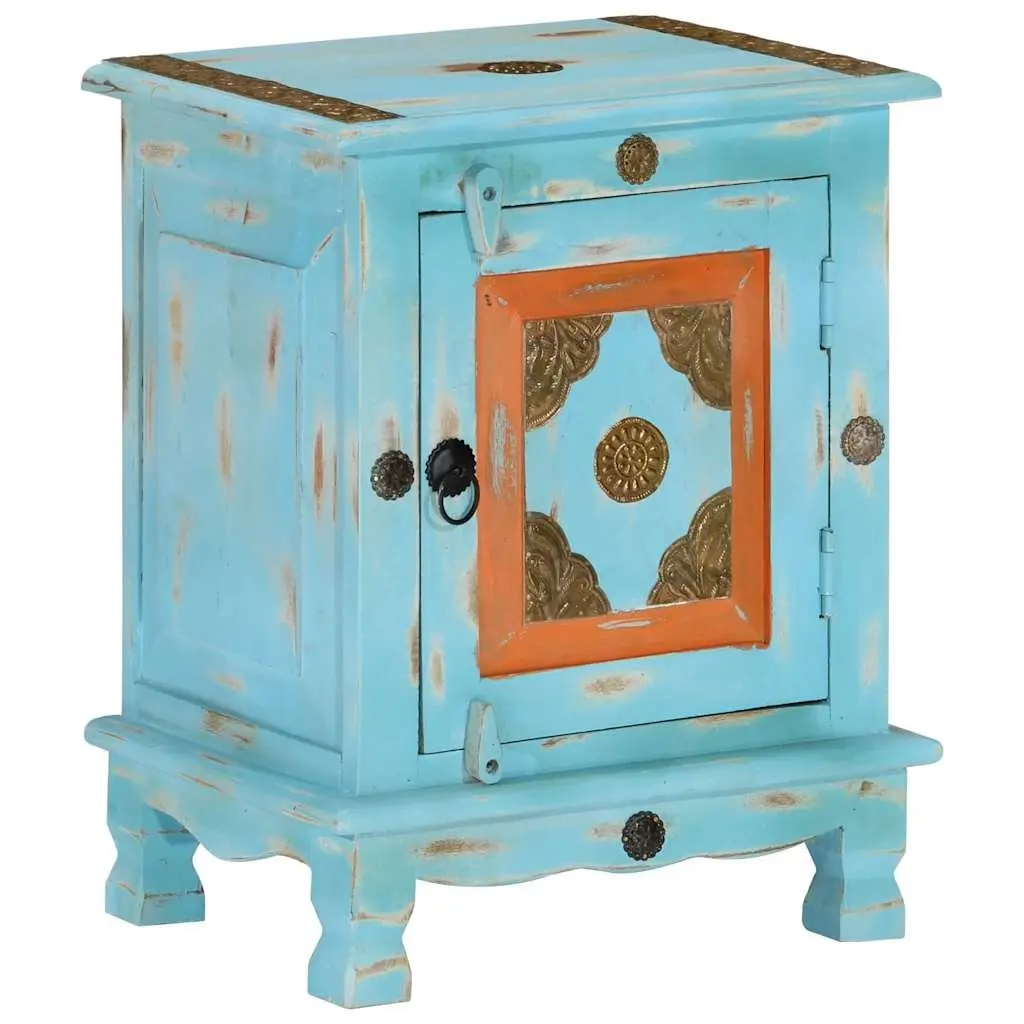 Solid Mango Wood Blue Bedside Table in Indian Style