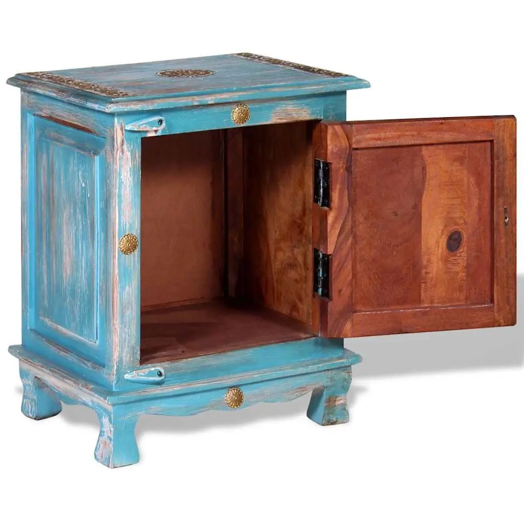 Solid Mango Wood Blue Bedside Table in Indian Style