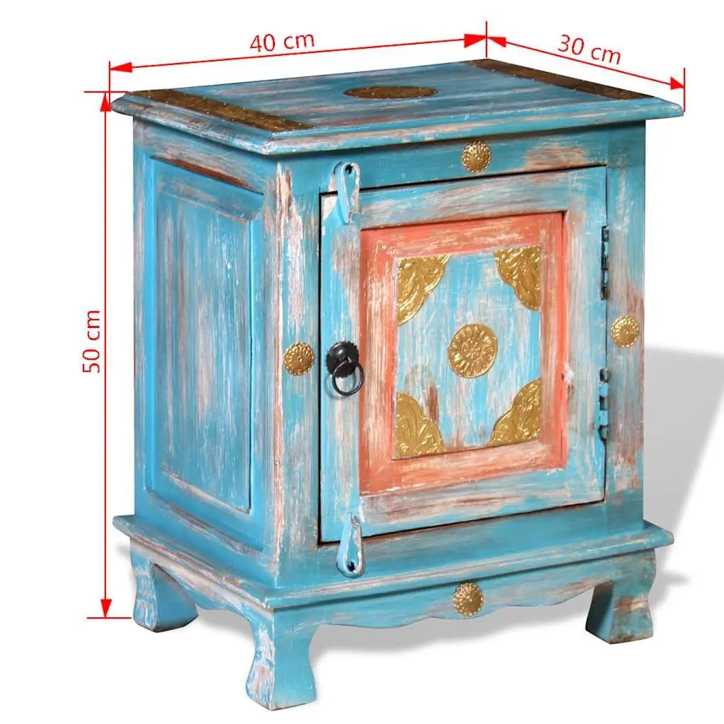 Solid Mango Wood Blue Bedside Table in Indian Style