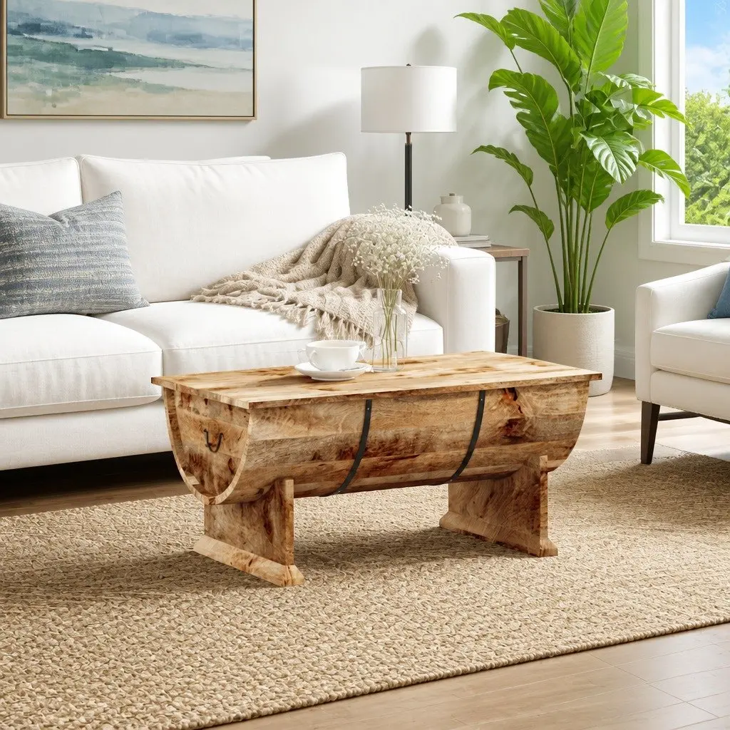 Handmade Solid Mango Wood Coffee Table in Vintage Brown