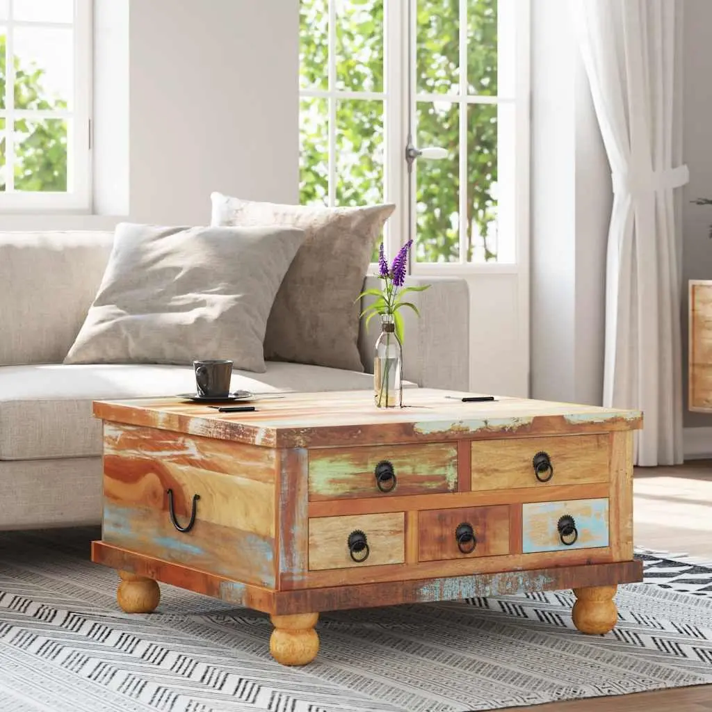 Coffee Table Industrial Vintage 70x70x38 cm Reclaimed Wood Brown