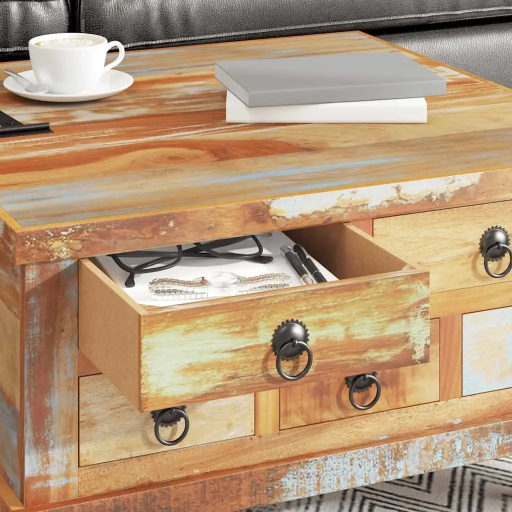 Coffee Table Industrial Vintage 70x70x38 cm Reclaimed Wood Brown