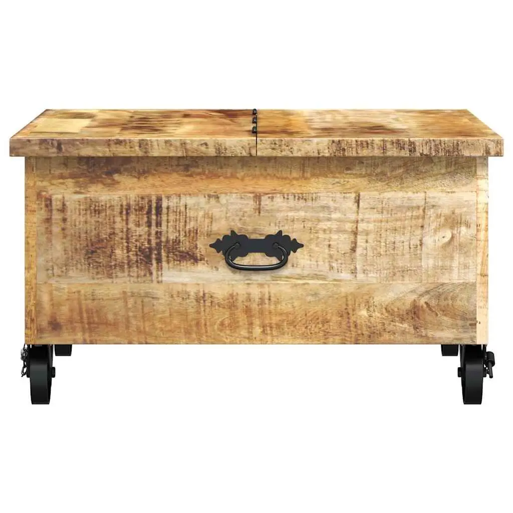 Industrial Wooden Coffee Table with Drawers 70 x 70 x 40 cm Solid Rough Mango Wood