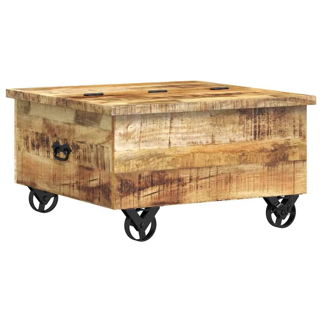 Industrial Wooden Coffee Table with Drawers 70 x 70 x 40 cm Solid Rough Mango Wood