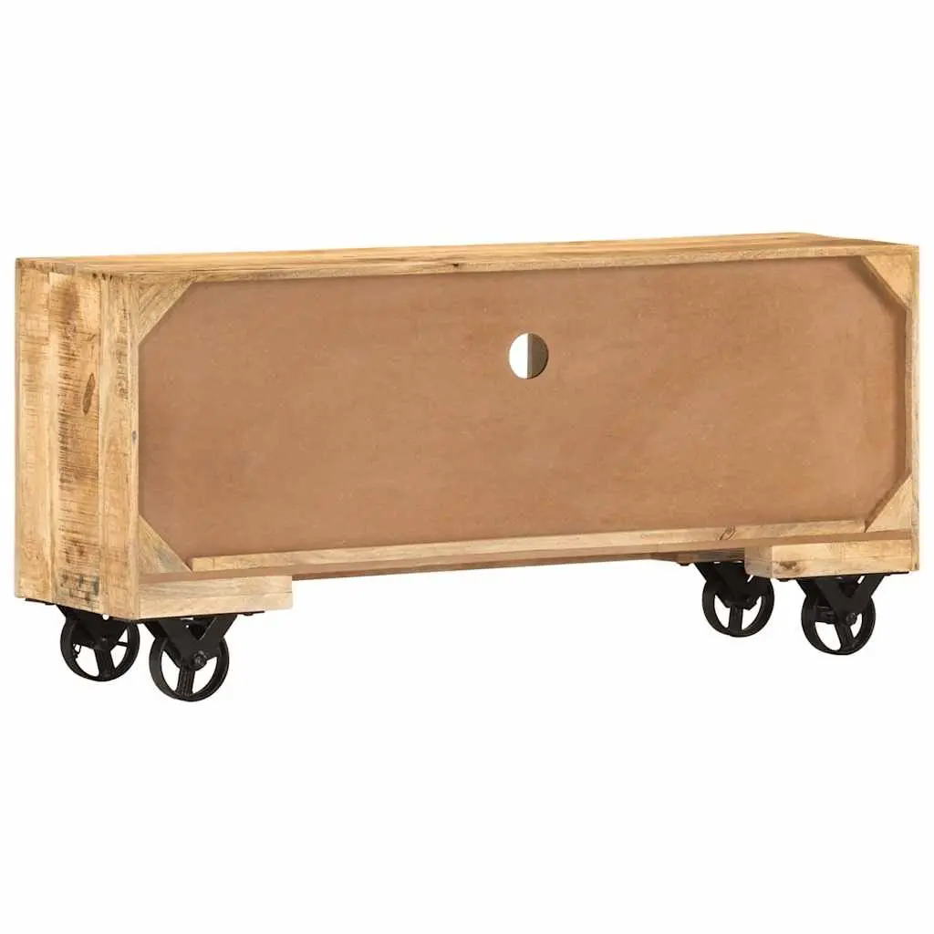 Wooden TV Cabinet Industrial Style 110cm Solid Rough Mango with Wheels