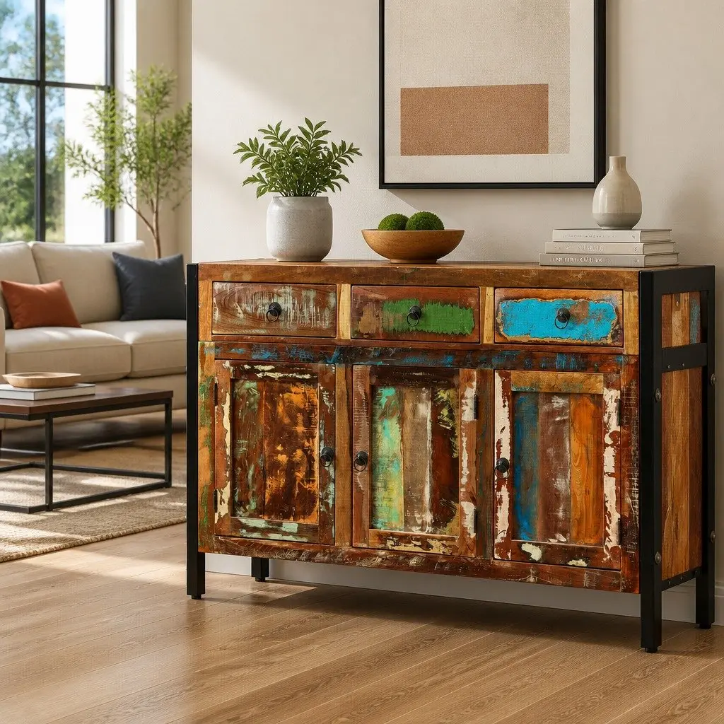 Sideboard Antique Style Solid Reclaimed Wood 120x35x76cm Buffet Cabinet 3 Drawers Storage