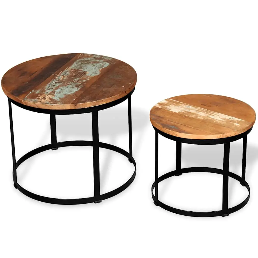 Coffee Table Set Industrial Vintage Round Reclaimed Wood 40cm 50cm